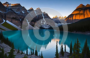 Moraine lake in Banff national park, canadian rockies, canada. sunny summer day