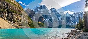 Moraine lake beautiful landscape in summer to early autumn sunny day morning. Banff National Park.