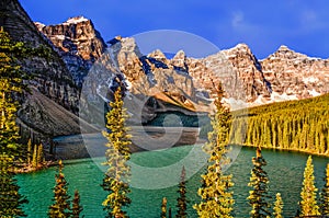 Moraine Lake, a glacial lake in Banff National Park