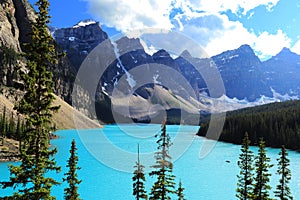 Moraine lake panorama in Banff National Park, Alberta, Canada