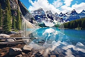 Moraine Lake with reflection in Banff National Park, Alberta, Canada, Lake Moraine, Banff national park, AI Generated