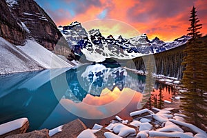 Moraine lake at sunset, Banff National Park, Alberta, Canada, Taken at the peak of color during the morning sunrise at Moraine