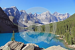 Moraine Lake Surrounded by Mountains