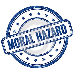 MORAL HAZARD text on blue grungy round rubber stamp