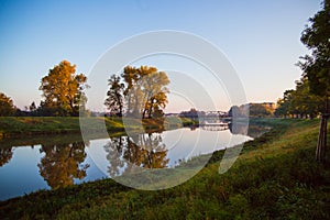 Morava river in Czech Republic in autumn light