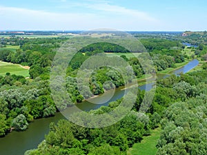 Morava river in the lower reaches, top view