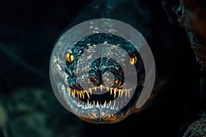 Moray eel close-up with sharp teeth