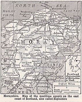 Vintage map of Morayshire 1930s