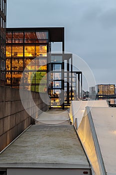 Morder glass building during twilight