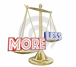 More is Better Deal Than Less Words Balance Scale 3d Illustration