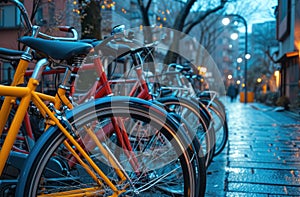 more colorful bikes parked near an apartment