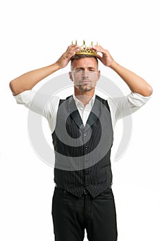 More desirable or suitable. Business king. Businessman wear crown. Success in business. King of style. Achieving victory