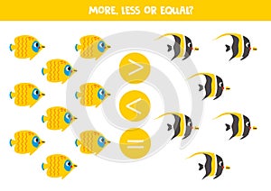 More, less or equal with cartoon reef fish