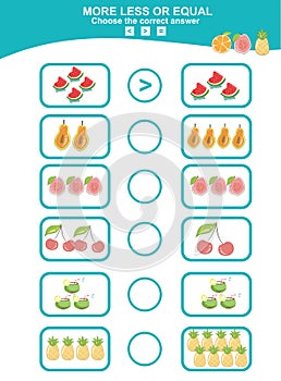 More Less Equal Math Worksheet