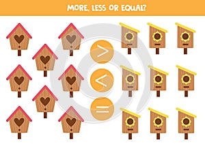 More, less or equal with wooden birdhouses