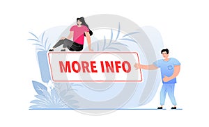 More info button with cursor. Pointer click. Vector web button.