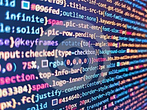 MORE SIMILAR IN MY GALLERY. Vignette light and dark shadow dramatic effect. Admi. IT coding on monitor screen. Close up of