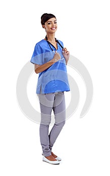 More than a career, its a calling. Studio shot of a young medical professional isolated on white.