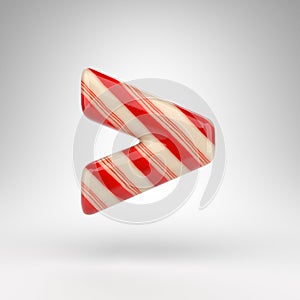 More than symbol on white background. Candy cane 3D sign with red and white lines