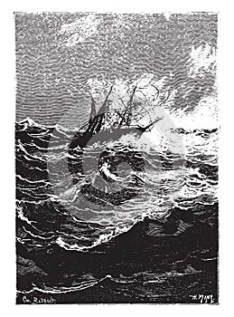 A more violent gust struck right now, vintage engraving