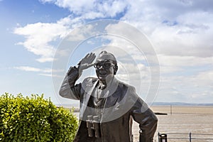 Whimsical statue of famous British comedian Eric Morecambe.