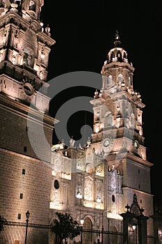 Morelia cathedral at night in michoacan, mexico. VI