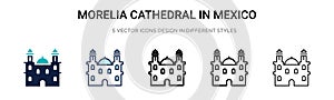 Morelia cathedral in mexico icon in filled, thin line, outline and stroke style. Vector illustration of two colored and black