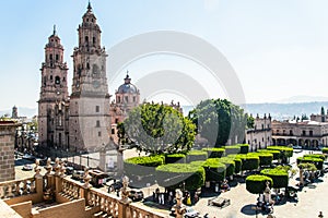 Morelia cathedral in Michoacan Mexico