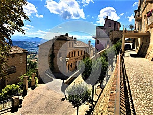 Moresco town in Fermo province, Marche region, Italy. History, medieval wall and splendid view