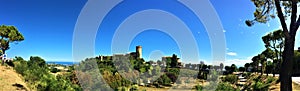 Moresco town in Fermo province, Marche region, Italy. Splendid view and landscape, medieval tower and nature