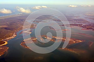 Moreton Bay Aerial View in Late Afternoon, Queensland Australia