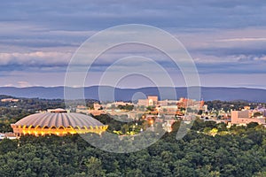 Morgantown WV City Skyline lights and the WVU Coliseum at night photo