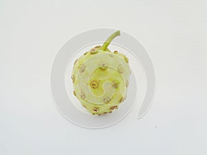 Morinda citrifolia great morinda, Indian mulberry, noni, beach mulberry, cheese fruit with white background.
