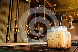 Moring ice coffee cafe shop background