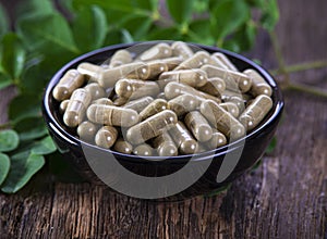 Moringa capsules on moringa leaf