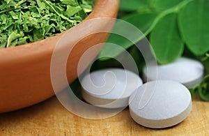 Moringa leaves with tablet