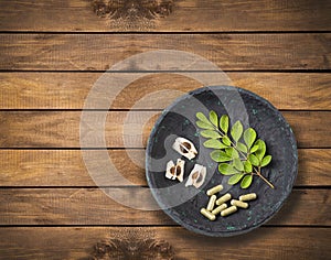 Moringa oleifera - Moringa leaves, seeds and capsules