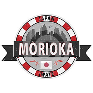 Morioka, Japan wen grungy rubber stamp badge photo