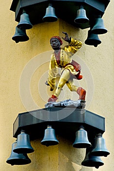 Moriskentaenzer dancer at the carillon Glockenspiel of Uhren Fridrich