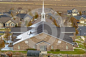 Mormon LDS Church in Utah Valley with snow