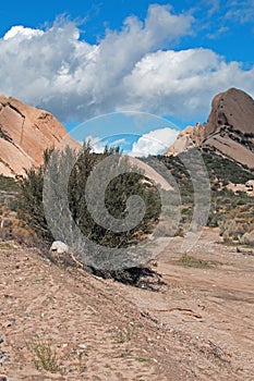 Mormon Rocks in front of desert wash in California high desert just outside of San Bernardino