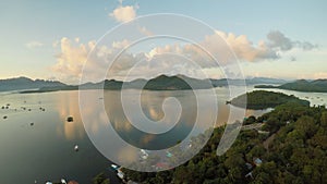 Morning aerial and video surveying of the city of Coron. Palawan. Philippines.