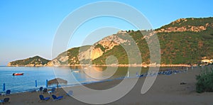 Morning on the beach of Agios Georgios Pagon on corfu island