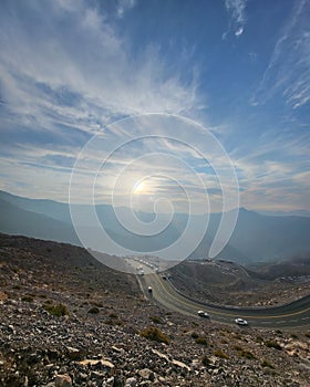 Morning beautiful sky view in jabel jais mountain