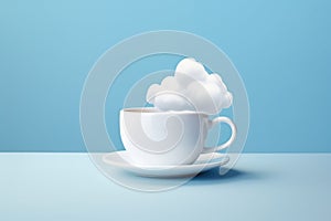 Morning blue background drink nature mug cloud coffee creative white cup food design