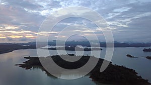 Morning blue hour rotating view in Lake Kenyir, Terengganu,  Malaysia