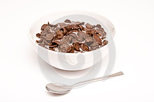 Morning Breakfast Bowl With Cereals And Spoon