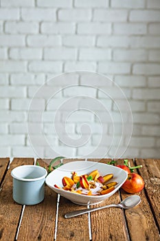 Morning breakfast with fruit and yogurt