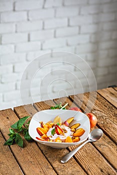 Morning breakfast with fruit and yogurt