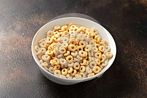 Morning breakfast Hoops Cereal in white bowl